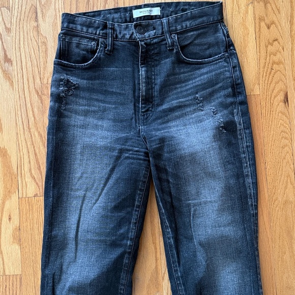 Moussy sz 24 Black Straight Leg Jeans with detailed flattering slit Frayed Hem - Picture 3 of 8